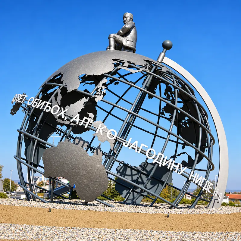 Globe en métal ajouré sur un rond-point